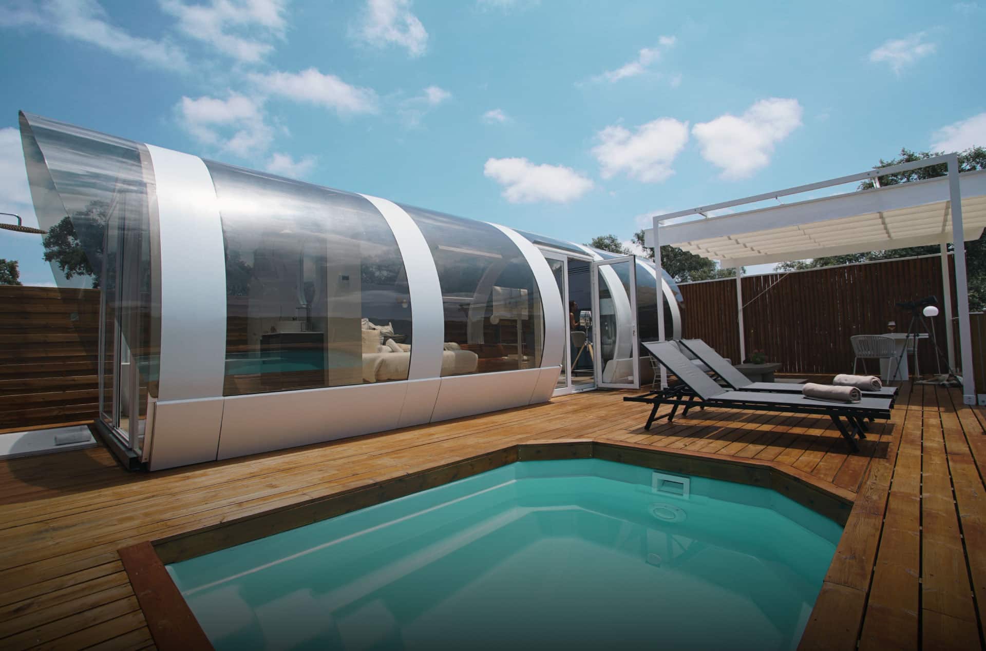 cabañas con piscina privada, cabañas en los árboles en Andalucía, glamping con perros, berrea, hotel burbuja en Andalucía y camping burbuja, nuevo pack, dehesa